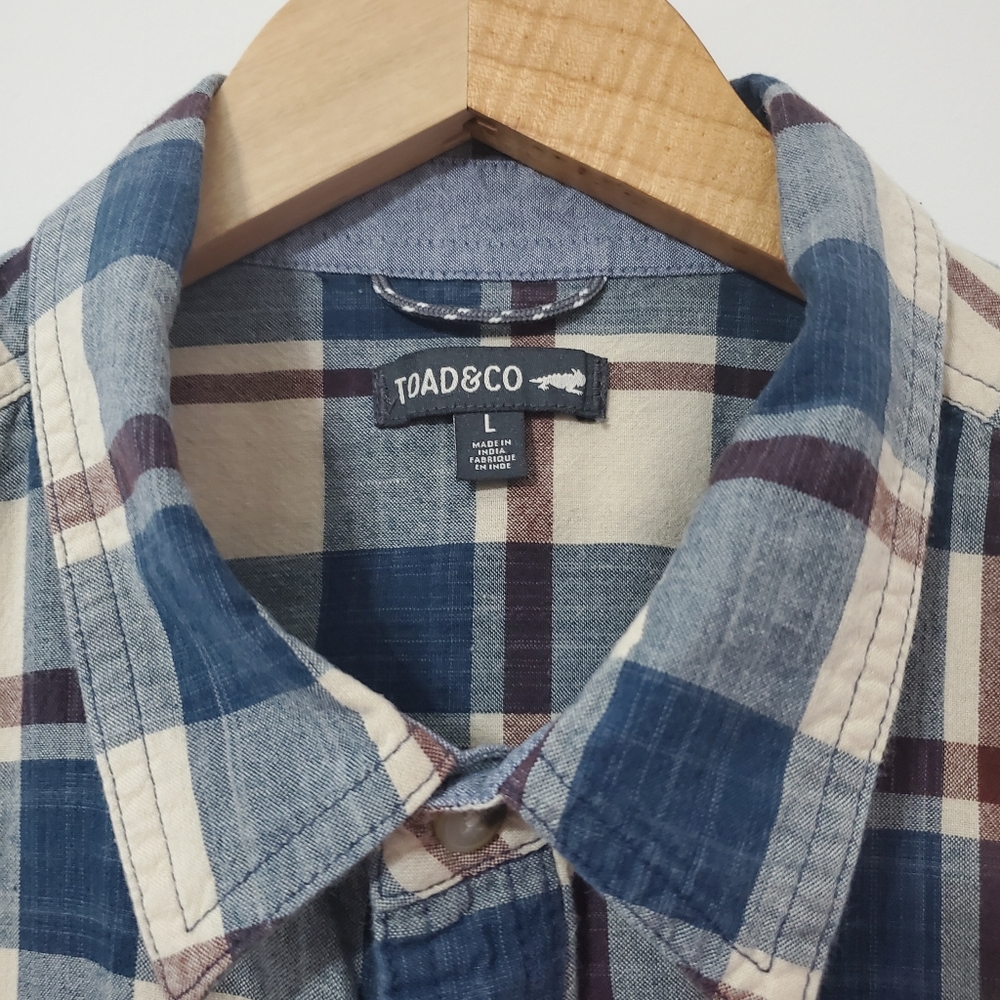 Toad&Co Organic Cotton Shoet Sleeve Plaid Button Down Shirt Mens Large - Picture 3 of 8